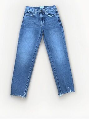 Kensie Jeans Vintage Sz 2/26 High Slim Straight Blue Denim Raw Hem Stretch 160